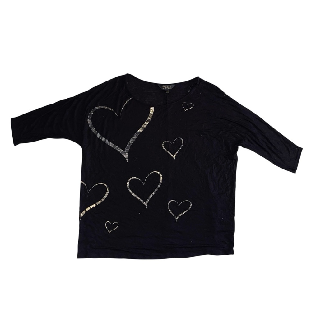 Thalia Sodi Black & Gold Hearts 1/2 Sleeve Knit Shirt Sz XL